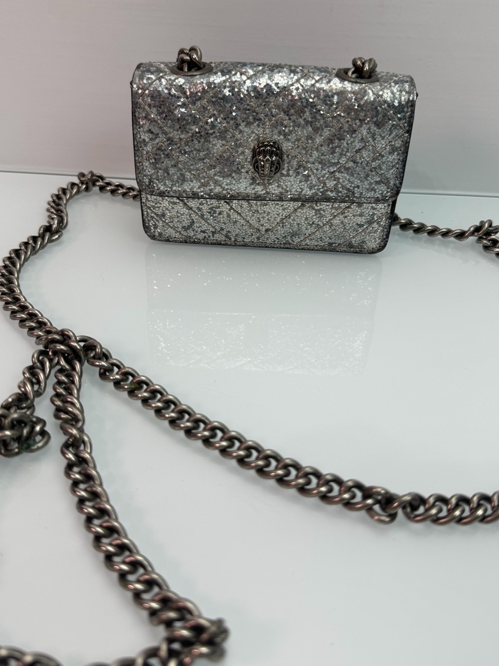 Kurt Geiger London Silver Glitter Micro Kensington Bag